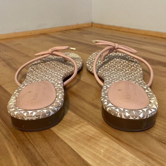 Kate Spade Taupe & Blush Pretty Bow Leather Slide On Flip Flop Sandals Size 9.5 - Picture 5 of 10